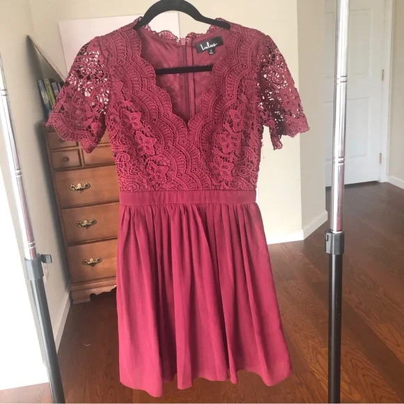 burgundy lace skater dress Burgundy Dress - Lace Long Sleeve Dress - Lace Skater Dress
